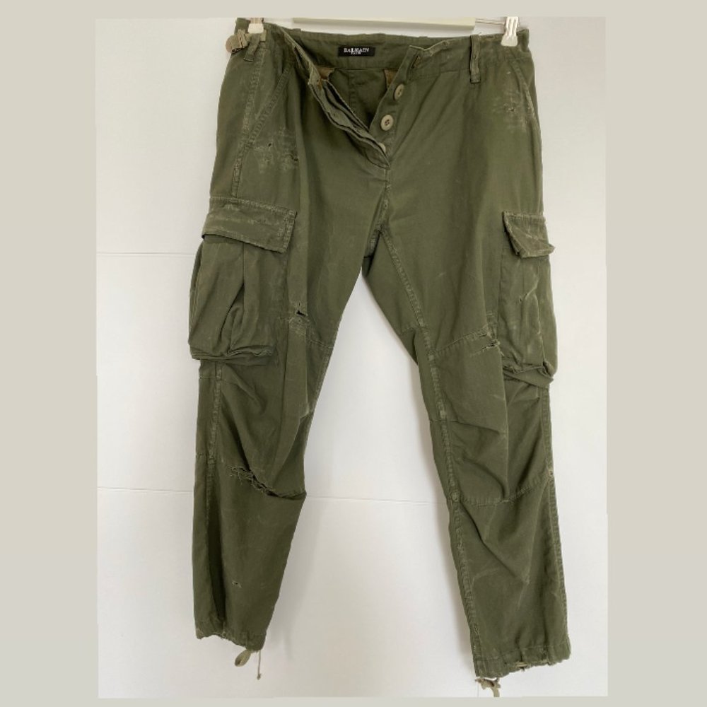 Balmain Green Distressed Pants